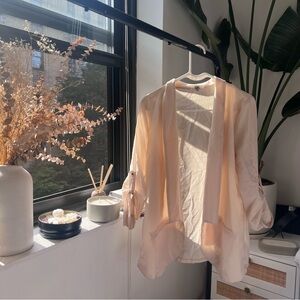 Relaxed fit cuffed chiffon creamy rose colored blazer